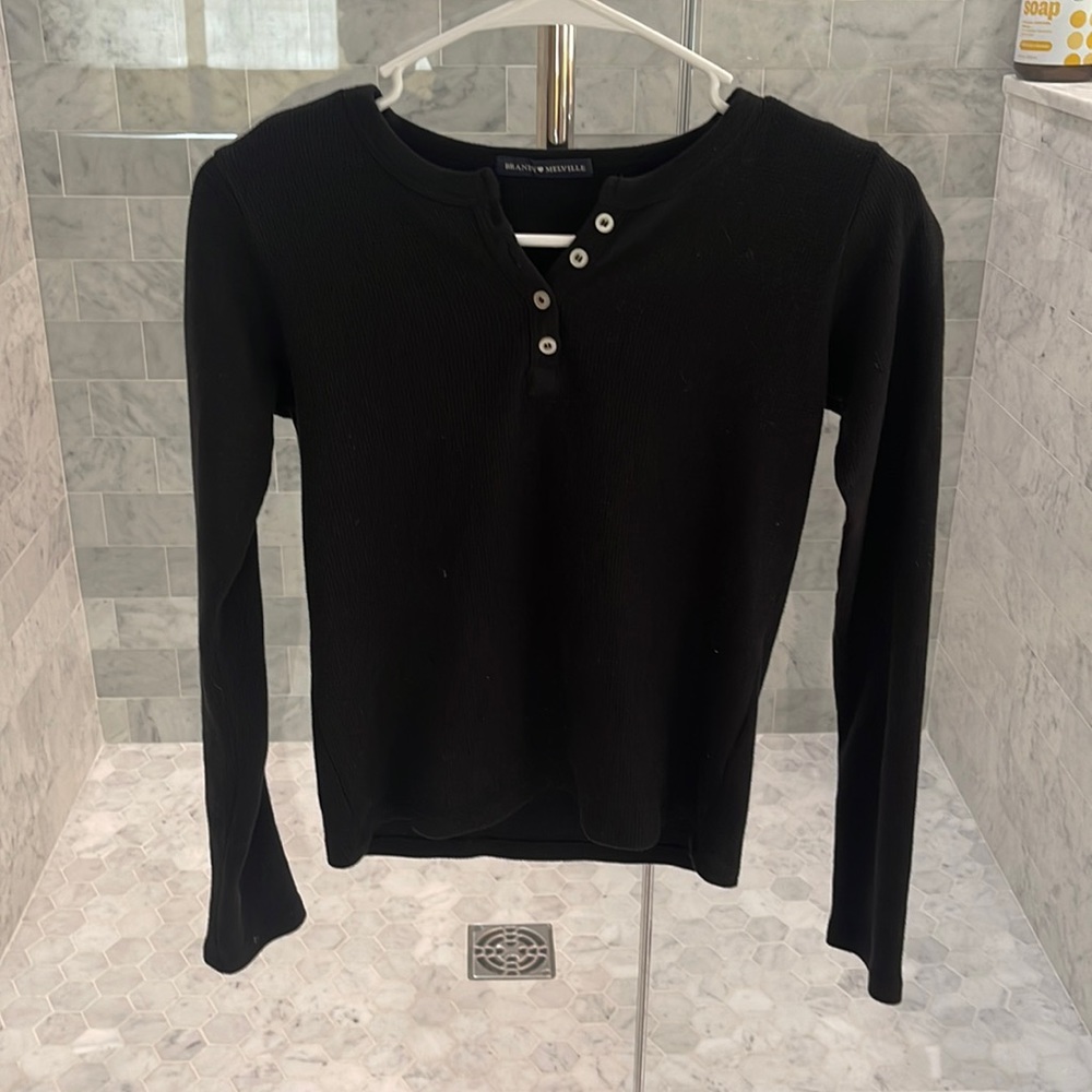 Brandy Melville, black waffle knit top.